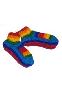 Rainbow Wool Tibetan House Slippers - Handknit - Fleece Lined