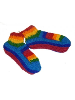 Rainbow Wool Tibetan House Slippers - Handknit - Fleece Lined