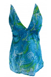 Blue & Green  V Neck Strappy Sun Top - Ethnic Paisley Print - Fair Trade 100% Cotton