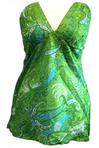Green & Blue  V Neck Strappy Sun Top - Ethnic Paisley Print - Fair Trade 100% Cotton