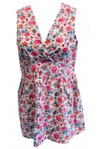 Lovely White Floaty Crossover V Neck  Floral Print Blouse -  Perfect for Work or Going Out- Fair Trade 100% Cotton