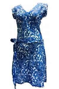 Blue Hibiscus Flower Print Soft Cotton  Dress / Over Dress / Cover Up - Fair Trade