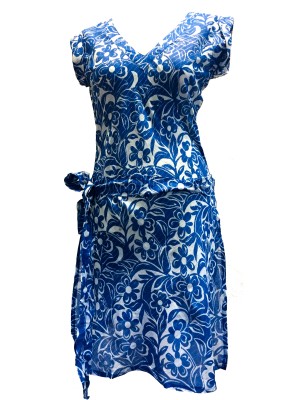 Blue Hibiscus Flower Print Soft Cotton  Dress / Over Dress / Cover Up - Fair Trade