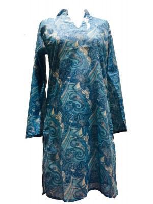 Beautiful  Floaty Cotton Kaftan - Pale Blue Paisley Print - Fair Trade