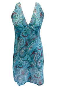 Light Blue Paisley Soft Cotton V Neck Summer Dress - Fair Trade from Rajasthan, India