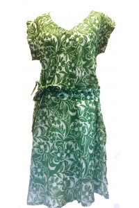 Green Hibiscus Flower Print Soft Cotton  Dress / Over Dress / Cover Up - Fair Trade