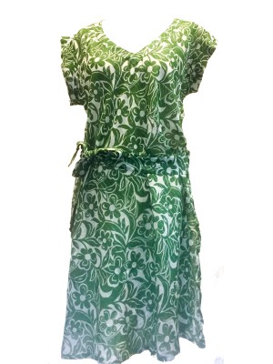 Green Hibiscus Flower Print Soft Cotton  Dress / Over Dress / Cover Up - Fair Trade