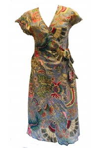 Grey Exotic Flower Soft Cotton Wrap Dress / Over Dress / Cover Up - Fair Trade