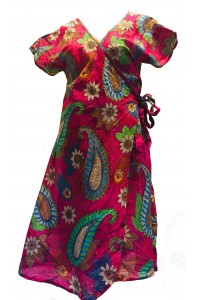 Dark Pink Exotic Flower Soft Cotton Wrap Dress / Over Dress / Cover Up - Fair Trade