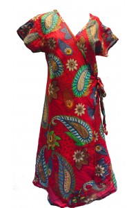 Red Exotic Flower Soft Cotton Wrap Dress / Over Dress / Cover Up - Fair Trade from Rajasthan, India