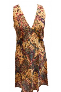 Pale Yellow Paisley Soft Cotton V Neck Summer Dress - Fair Trade from Rajasthan, India