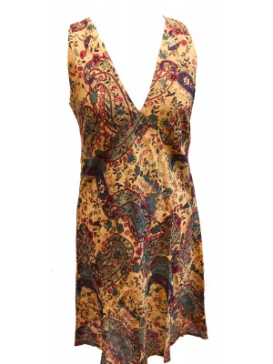 Pale Yellow Paisley Soft Cotton V Neck Summer Dress - Fair Trade from Rajasthan, India