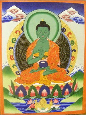  Genuine Original Tibetan Buddhist Thangka Painting - Amoghasiddhi, Buddha of the Conceptual Mind - Fair Trade