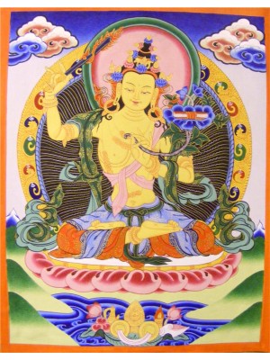  Genuine Original Tibetan Buddhist Thangka Painting - Majushri , Boddhisattva of Transcendent Wisdom - Fair Trade