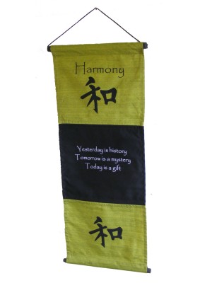Green Harmony Affirmation Wall Hanging / Banner - 100% Cotton - Fair Trade