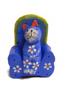 Quirky Fair Trade Wooden Cat in Armchair