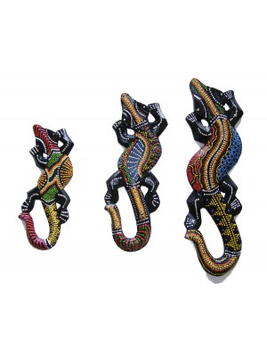 Set of 3 Colourful Hand Painted Wooden Balinese Geckos - Fair Trade