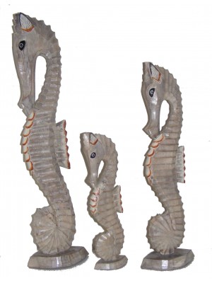 Shabby Chic Hand Carved Natural Wooden Seahorses - choice of 3 sizes - Fair Trade