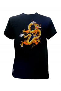 Fair Trade Embroidered Golden Chinese Dragon T Shirt ( Black T Shirt)