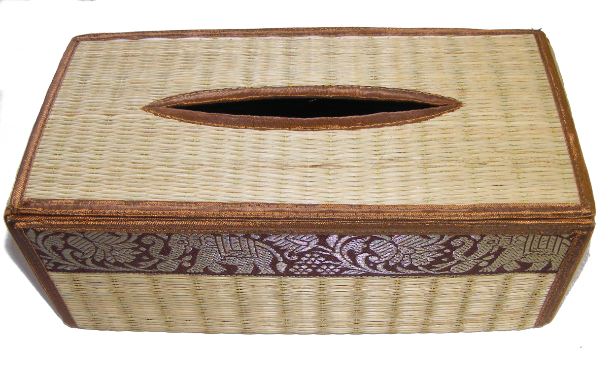 Natural Reed Tissue Box Cover with Elephant Design - Fair Trade