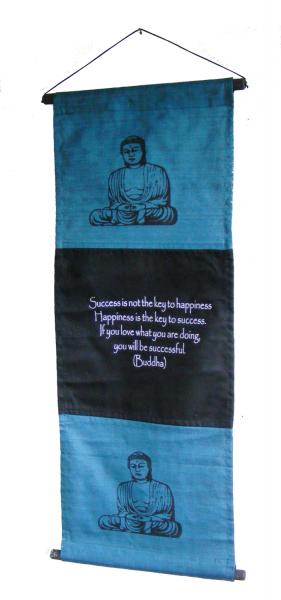 Blue Buddha Affirmation Wall Hanging / Banner 100% Cotton - Fair Trade