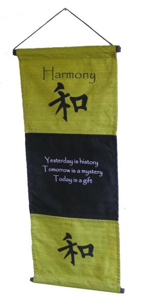 Green Harmony Affirmation Wall Hanging / Banner - 100% Cotton - Fair Trade