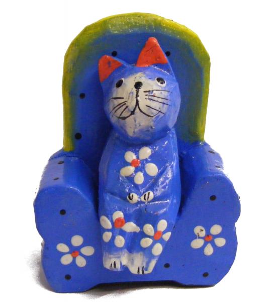 Quirky Fair Trade Wooden Cat in Armchair
