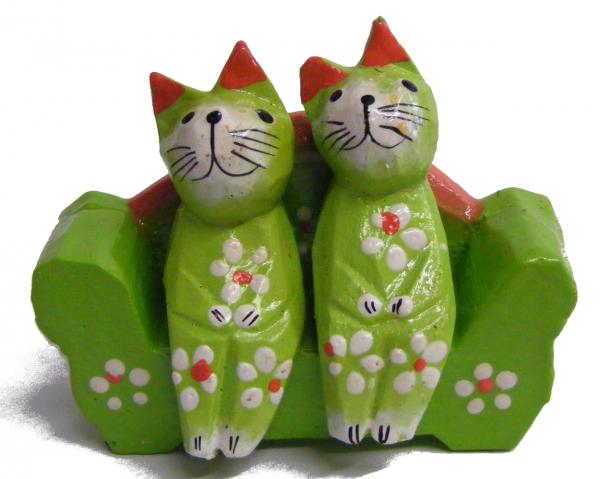 Quirky Fair Trade Wooden Hand Painted Two Cats on a Sofa