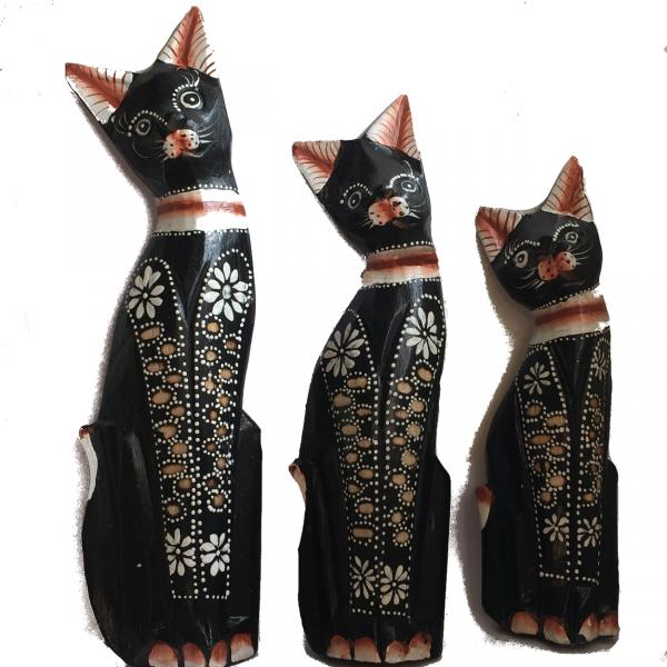 Fair Trade Family of Hand Carved Wooden Balinese Cats - Choice of 3 different size Cats