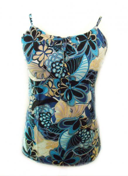 Blue & White  Strappy Sun Top - Ethnic Bold Flower Print - Fair Trade 100% Cotton