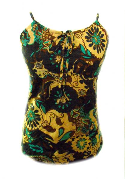 Blue, Green & Brown Strappy Sun Top - Ethnic Bold Flower Print - Fair Trade Cotton