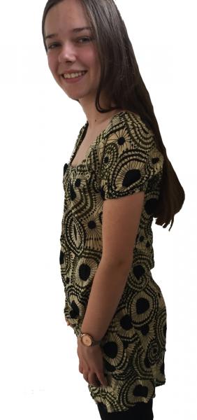 Bold Geometric  Print Olive Square Neck Lulu Blouse - Fair Trade 100% Cotton