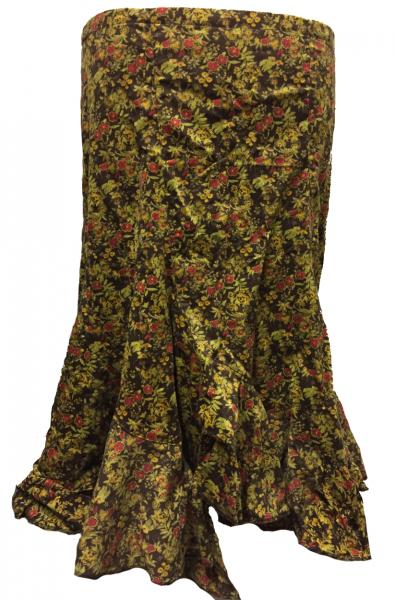 Fair Trade Fashionable Baby Cord Amelia Ruffle Skirt - Red Flowers on Chocolate Brown Design