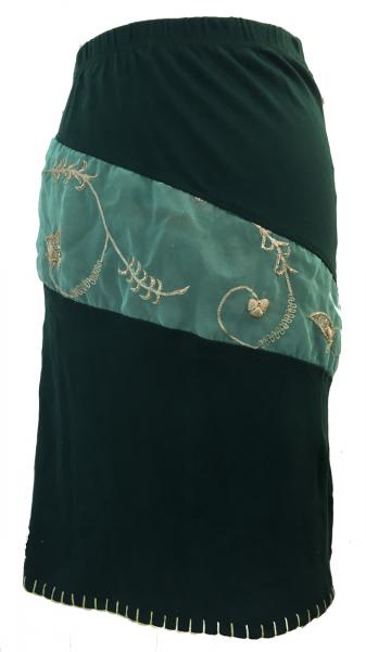 Fair Trade Green Stretchy Ophelia Jersey Skirt with Sari Detail