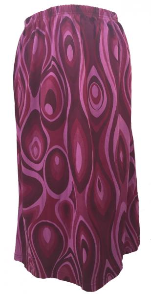 Fair Trade Cotton Jersey Elasticated Retro Spiral Skirt - Maroons and Pink