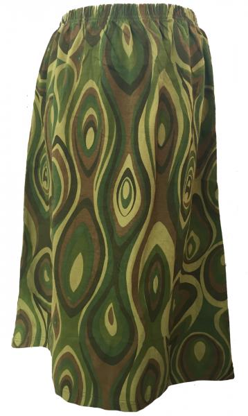Fair Trade Cotton Jersey Elasticated Retro Spiral Skirt - Greens & Browns