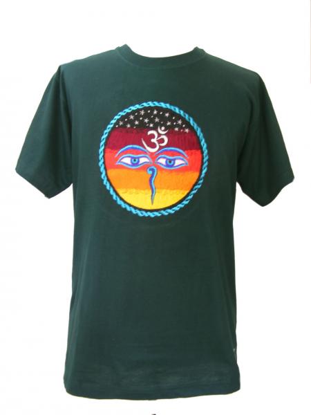 Fair Trade Embroidered Classic Kathmandu T Shirt ( Green T Shirt)