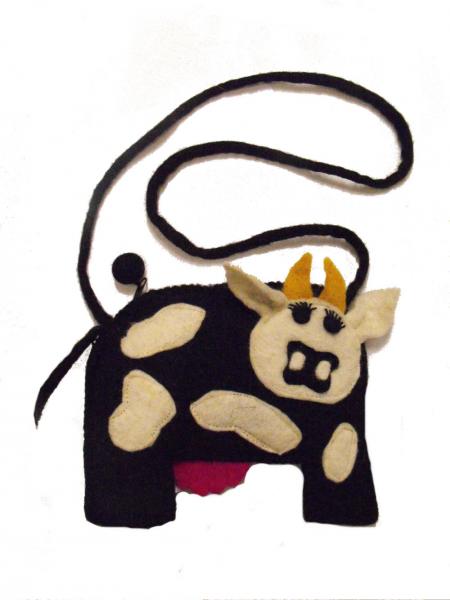 Handmade Felt Cute Cow shoulder bag - fully lined - Perfect for kids - Fairtrade