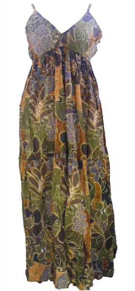 Long Cotton Summer Maternity Dress  - Earthy Brown Print  - Fair Trade 