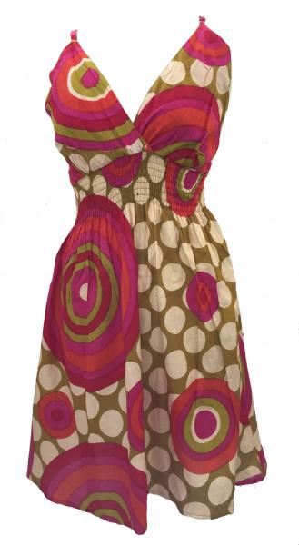 Bright Yellow / Green Colourful Dotty Short Summer Dress - Fair Trade 100% Cotton