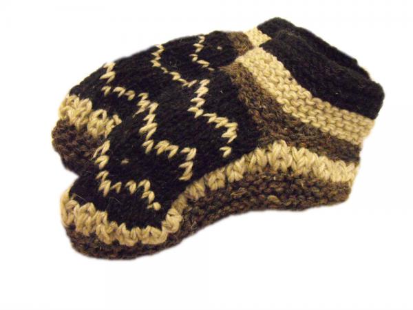 Handknitted Fair Trade Woollen Black & White Fleece Lined Tibetan House Slippers