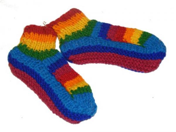 Rainbow Wool Tibetan House Slippers - Handknit - Fleece Lined