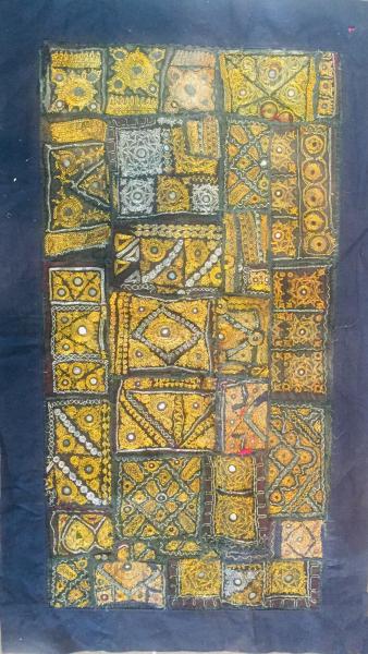 Rajasthani Embroidered Wall Hanging - Beautiful Gold & Silver Traditional Geometric Design - Unique Work of Art