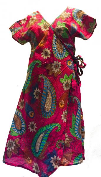Dark Pink Exotic Flower Soft Cotton Wrap Dress / Over Dress / Cover Up - Fair Trade