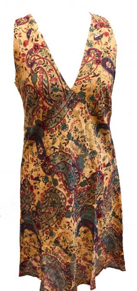 Pale Yellow Paisley Soft Cotton V Neck Summer Dress - Fair Trade from Rajasthan, India