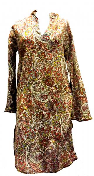 Beautiful  Floaty Cotton Kaftan - Yellow / Brown Paisley Print - Fair Trade
