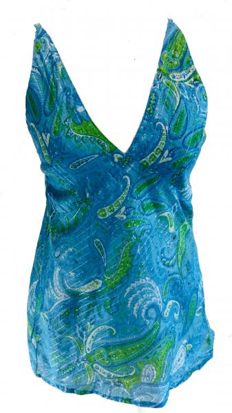 Blue & Green  V Neck Strappy Sun Top - Ethnic Paisley Print - Fair Trade 100% Cotton