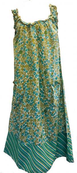 Soft Cotton Loose fit Shift Dress / Over Dress - Pretty Turquoise / Green Flower Print  - Fair Trade 