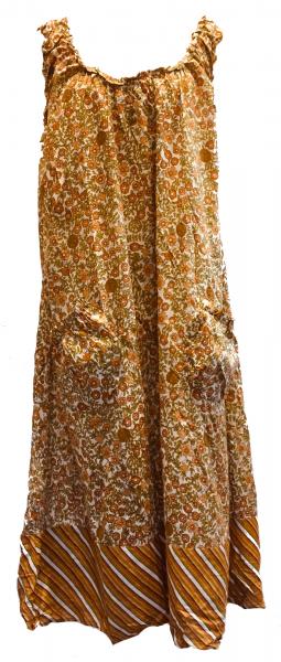 Soft Cotton Loose Fit Shift Dress / Over Dress - Pretty Sandy Brown / Green Flower Print  - Fair Trade 