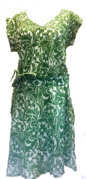 Green Hibiscus Flower Print Soft Cotton  Dress / Over Dress / Cover Up - Fair Trade